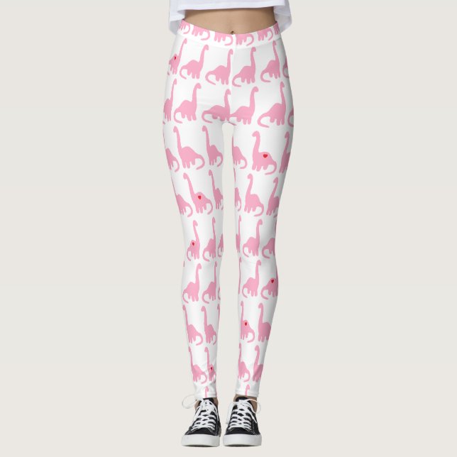 Leggings Guêtres roses de dinosaure (Devant)