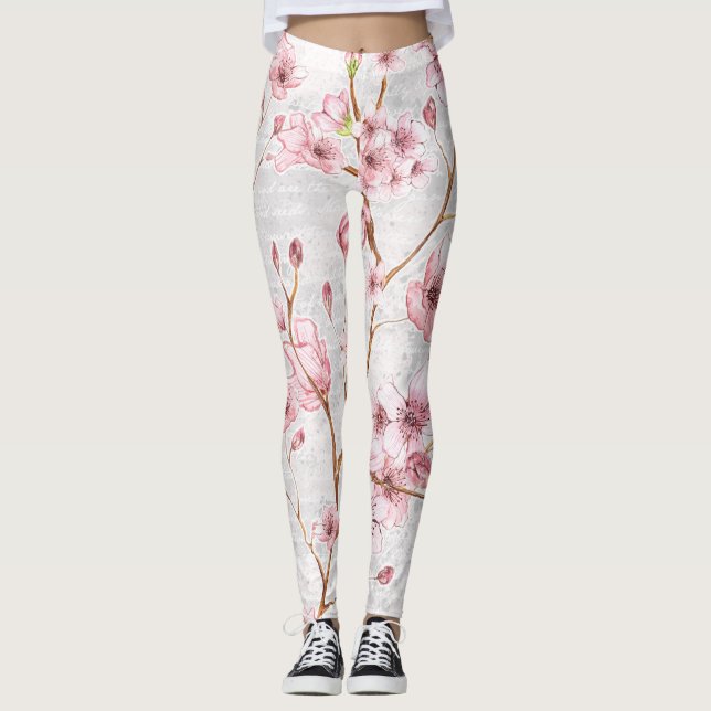 Leggings Guêtres roses de fleurs de cerisier (Devant)