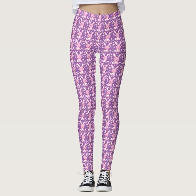 Leggings Guêtres roses mignonnes graphiques de lapin (Devant)