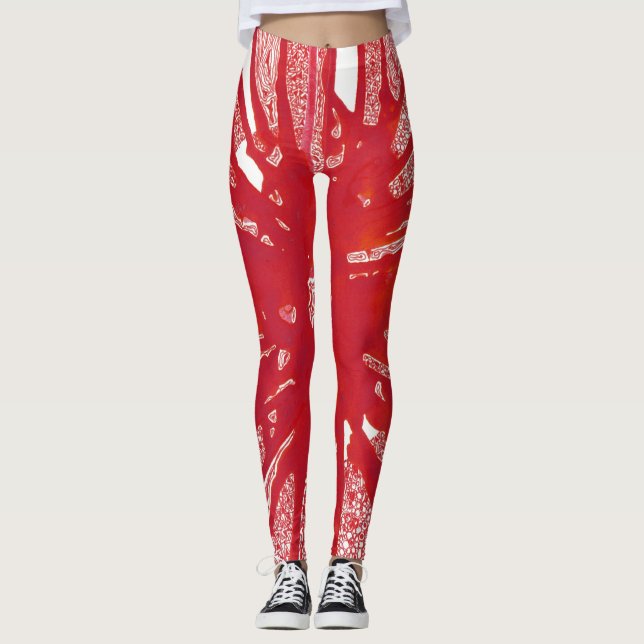 Leggings Guêtres rouges de mandala (Devant)