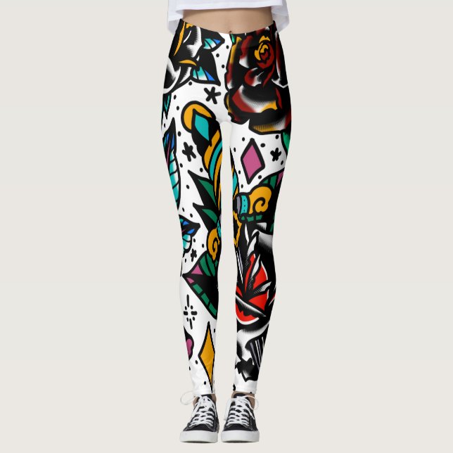 Leggings Guêtres traditionnelles d'instantané de tatouage (Devant)