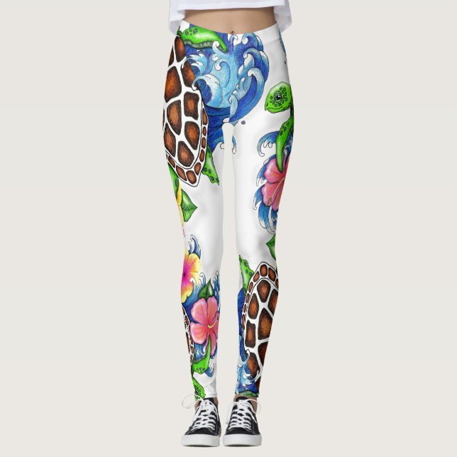 Leggings Guêtres tropicales de tortue de mer (Devant)