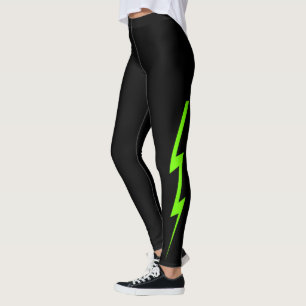 Leggings Guêtres vertes au néon noires de boulon de foudre