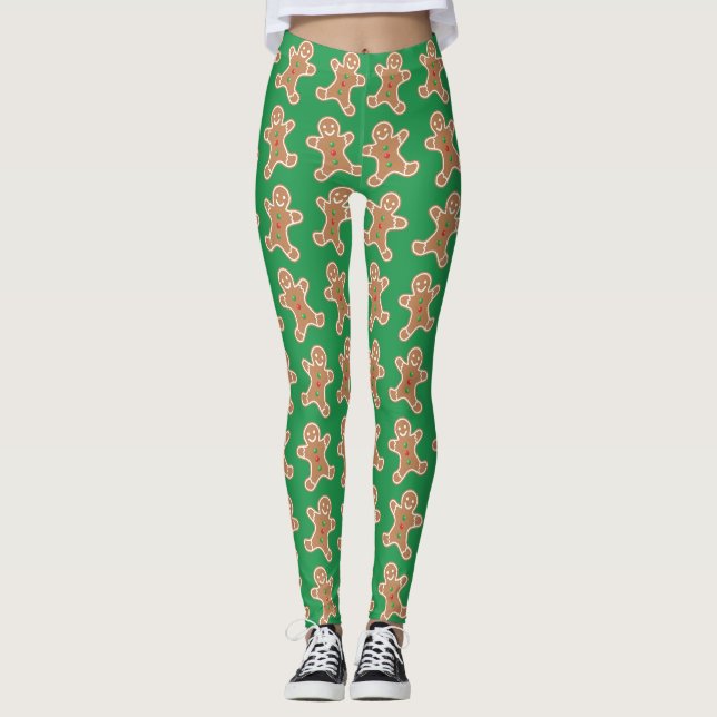 Leggings Guêtres vertes de bonhomme en pain d'épice (Devant)