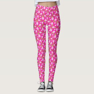 Leggings Guêtres vertes et blanches roses de fleur d'anana