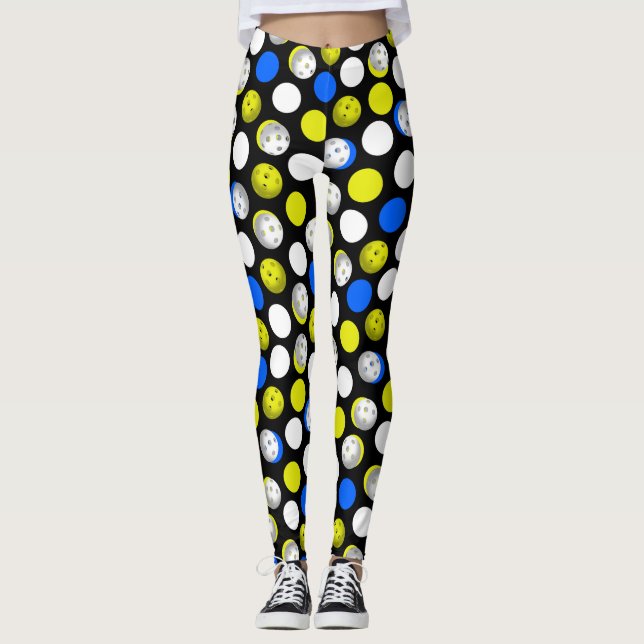 Leggings Guêtres vertes et bleues de Pickleballs (Devant)