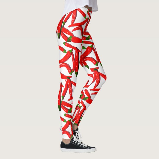 Leggings Guêtres vertes rouges chaudes de motif de poivrons (Droite)