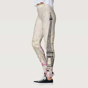 Leggings Guêtres vintages d'impression de Tour Eiffel de