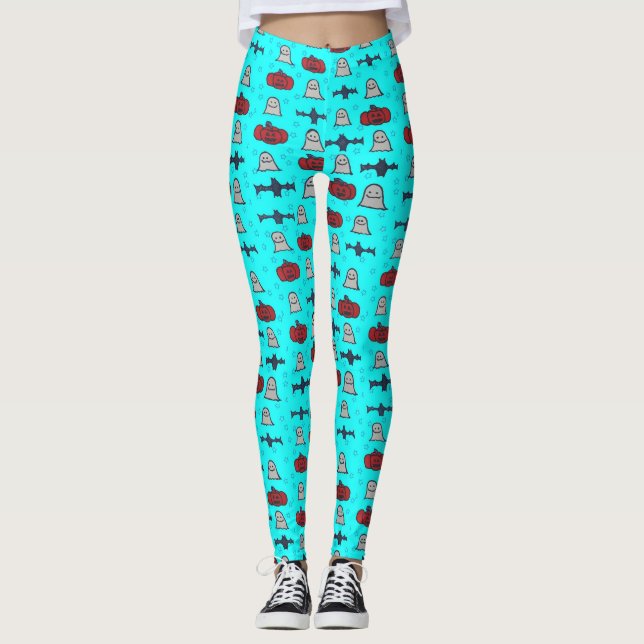 Leggings Halloween amusant Imprimer en bleu (Devant)