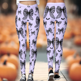 Leggings Halloween Black Bow Coquette Purple Witch Name
