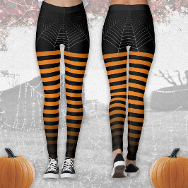 Leggings Halloween Black orange araignée web stripes ombre