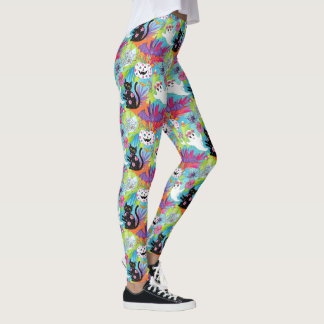 Leggings Halloween Citrouille fantôme de chat noir tropical