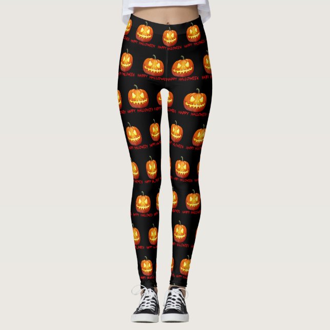 Leggings Halloween Citrouille Scare mignon Motif Orange Aut (Devant)