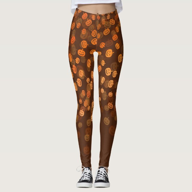 Leggings Halloween Citrouilles Bokeh (Devant)