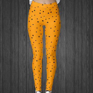 Leggings Halloween Couleurs étoiles noires sur orange brill