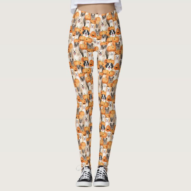 Leggings Halloween Dogs - Cute Dog Breeds with Pumpkin 2 (Devant)