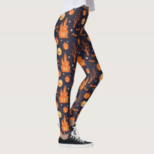 Leggings Halloween Éffrayant House Bats Arbres Citrouille F