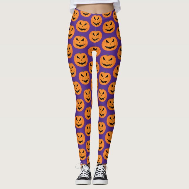 Leggings Halloween effrayant Jack OLantern orange visage vi (Devant)