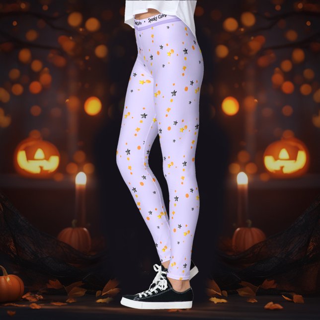 Leggings Halloween Éffrayantes Étoiles Purple Nom (Halloween Spooky Stars Purple Name Leggings)