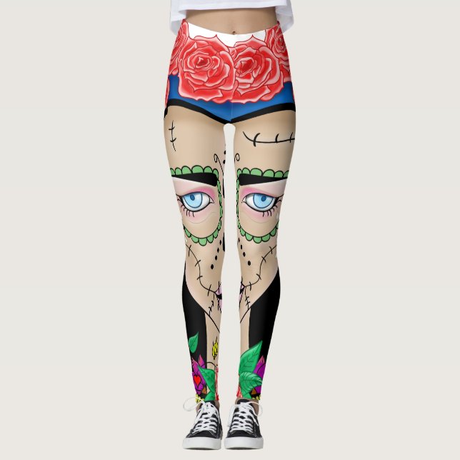 Leggings Halloween fille Zombie avec une couronne rose (Devant)