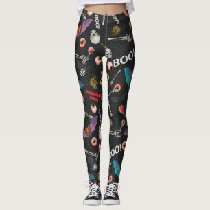 Leggings Halloween moderne Icônes Crâne Bat Eyeballs