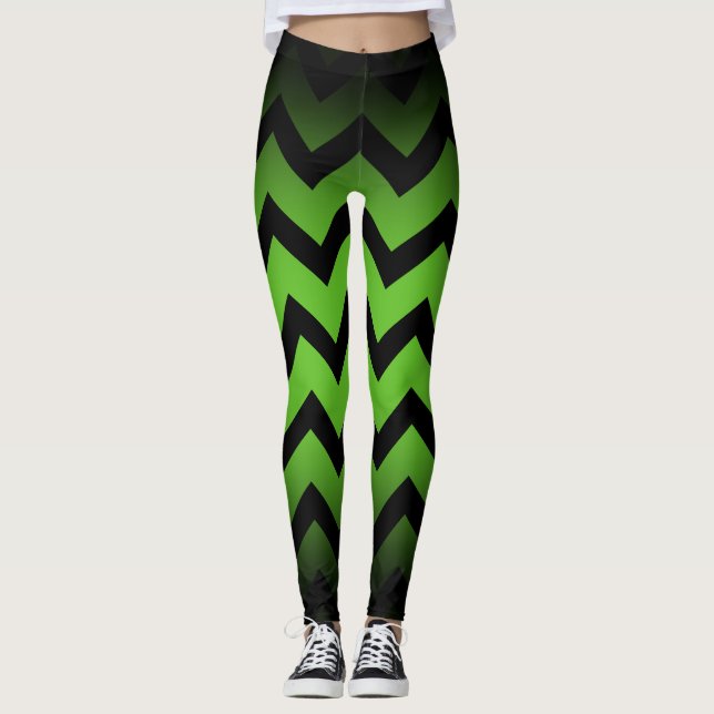 Leggings Halloween noir chevron rayures lignes ombre vert (Devant)