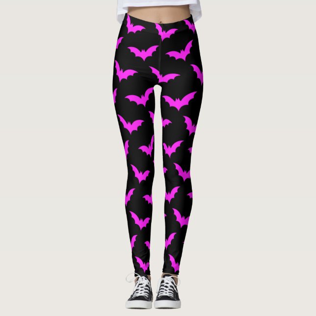 Leggings Halloween noir et rose chauve-souris (Devant)