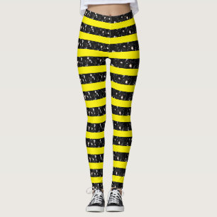 Leggings Halloween Noir rayures lignes sur jaune