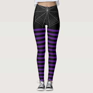 Leggings Halloween noir violet blanc araignée bandes web