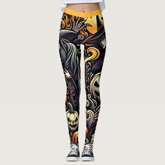 Leggings Halloween : Nuit Éffrayante des sorcières et des C (Devant)
