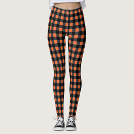 Leggings Halloween Plaid Motif en noir et orange