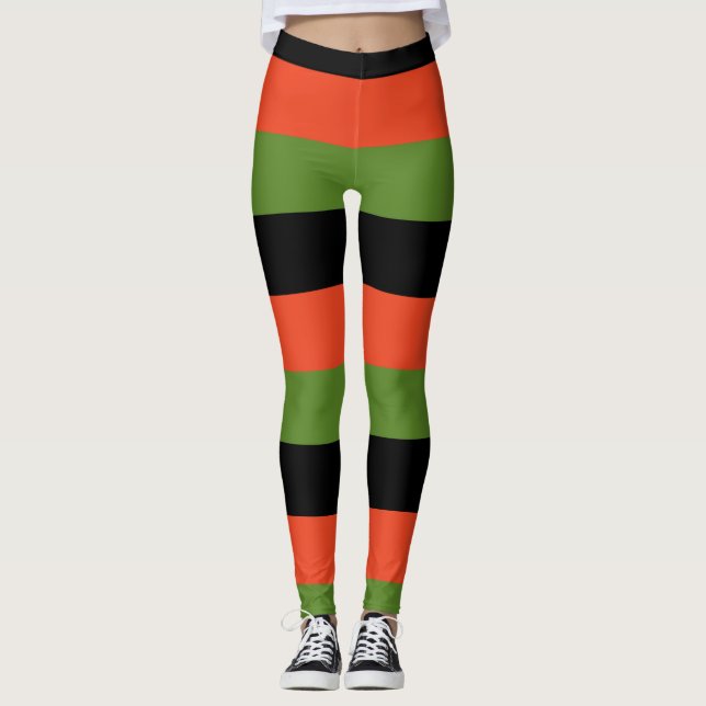 Leggings Halloween rayé noir orange et vert (Devant)