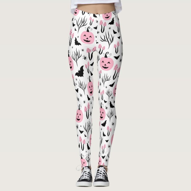 LEGGINGS HALLOWEEN ROSE CITROUILLES ET CHAMBRES MUSHROOMS (Devant)