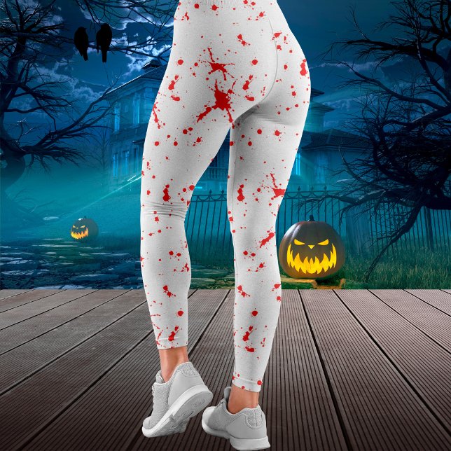 Leggings Halloween rouge et blanc éclaboussé de sang (Blood Splatter Red & White Halloween Leggings)