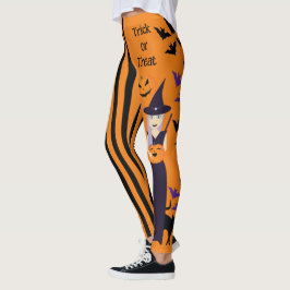 Leggings Halloween sorcière chats citrouilles chauves bande