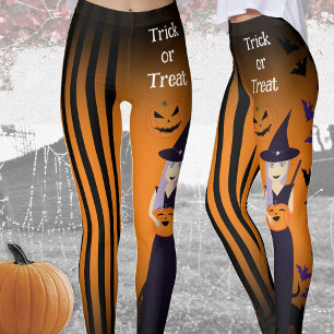 Leggings Halloween sorcière chats citrouilles chauves bande