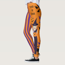 Leggings Halloween sorcière chats citrouilles chauves bande