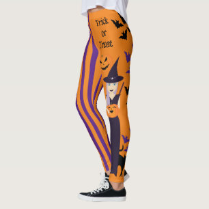 Leggings Halloween sorcière chats citrouilles chauves bande