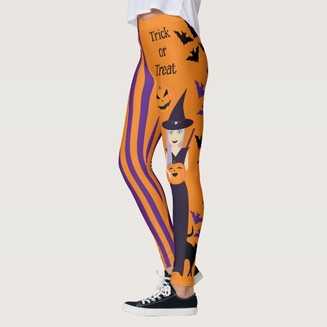 Leggings Halloween sorcière chats citrouilles chauves bande (Gauche)