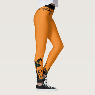 Leggings Halloween sorcière grand côté Chats noirs