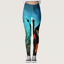 Leggings Halloween Sorcière nuit Orange Monogramme
