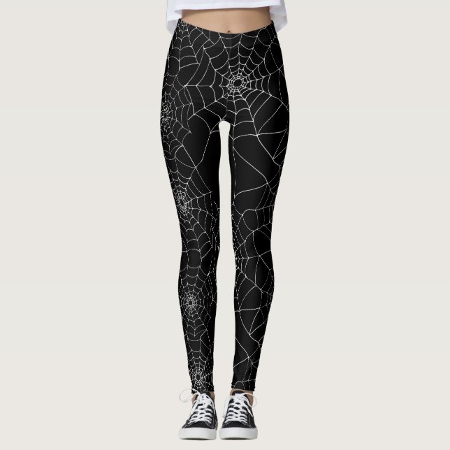 Leggings Halloween Spider Webs Cobwebs Noir et Blanc (Devant)