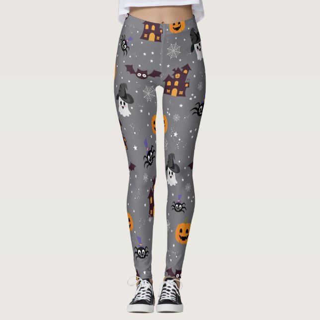 Leggings Halloween Thème Gris Jambes Éffrayantes (Devant)