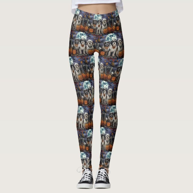 Leggings Halloween Tibétain Terrier Éffrayant (Devant)