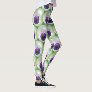 Leggings Halloween vert brillant violet yeux d'oeil Déplais