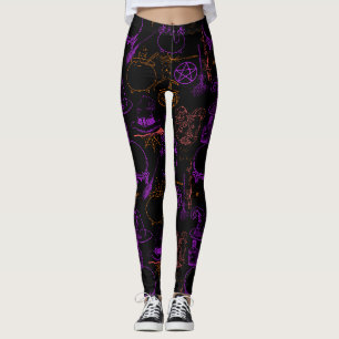 Leggings Halloween Witchcraft Motif Neon 01 Black BG