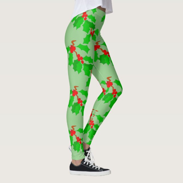 Leggings hanche rouge vert noël mistle orteil design mode (Droite)