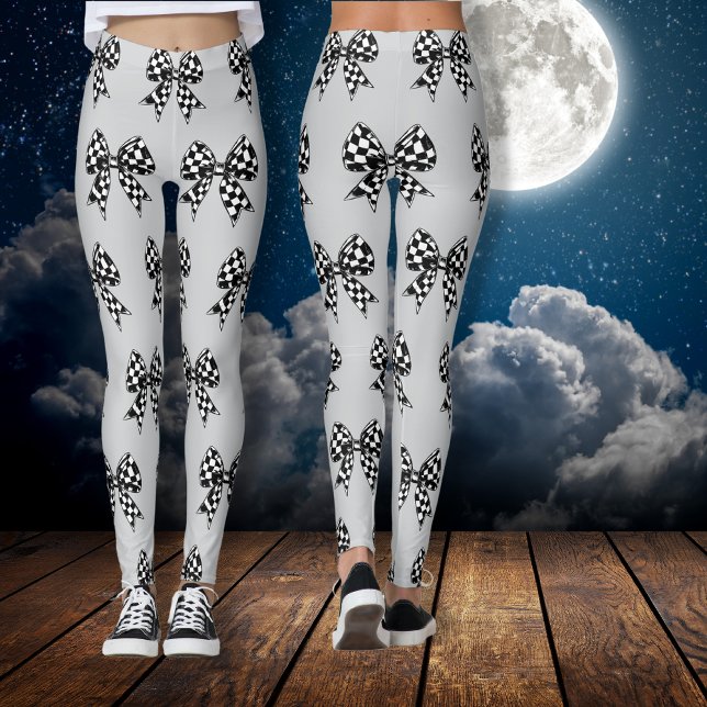 Leggings Happy Halloween gris coché noir arcs Coquette (Happy Halloween grey checked black bows Coquette Leggings)