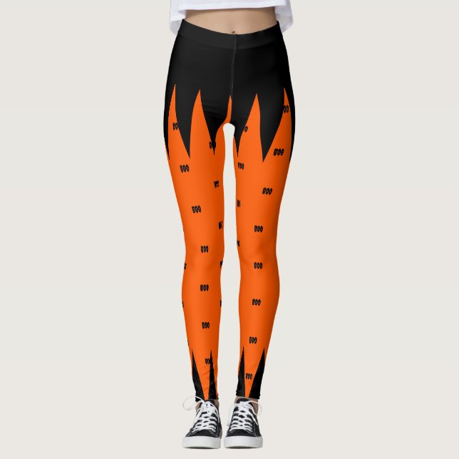 Leggings Happy Halloween Orange Black Personnalisé (Devant)
