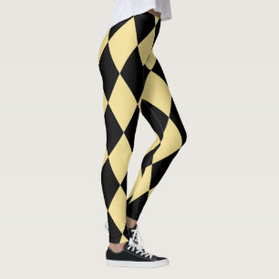 Leggings Harlequin ~ Motif Diamant ~ Crème et Noir~
